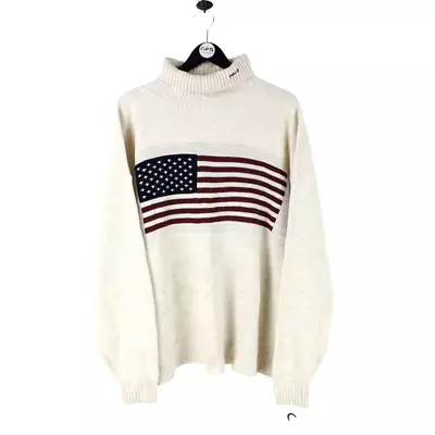 Vintage RALPH LAUREN POLO JEANS Jumper USA Flag Turtleneck Knit Sweater Mens XL • £99.99