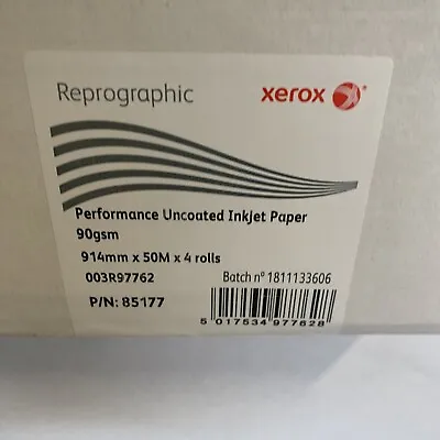 Xerox Pack Of 4 Uncoated Reprographic  Plotter Paper CAD Rolls 914mm X 50M 90gsm • £29