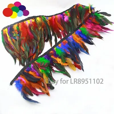 Dyed Color Mixing Chicken Hackle Feather Fringe Trim 6-8  In Width For Dress Diy • $2.99
