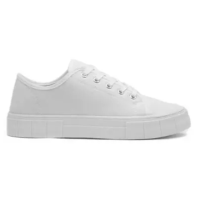 Lilley Womens Canvas White Adults Ladies Lace Up Chunky Shoes SIZE • £7.99