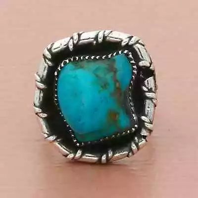 Navajo Sterling Silver Vintage Braided Rope Turquoise Ring Size 4 • $120