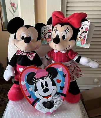 Mickey And Minnie Mouse Plush Dancing Dolls With Music Valentines Day + Tin New! • £19.29