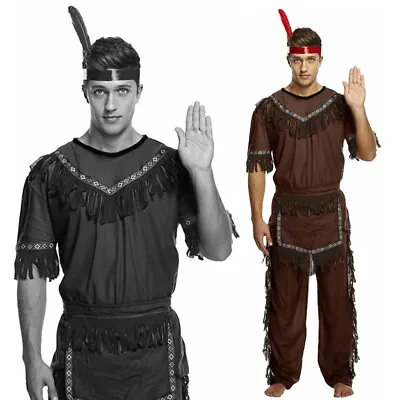 Adult Mens Red Native American Indian Chief Sitting Bull Fancy Dress Up Costume • £14.95