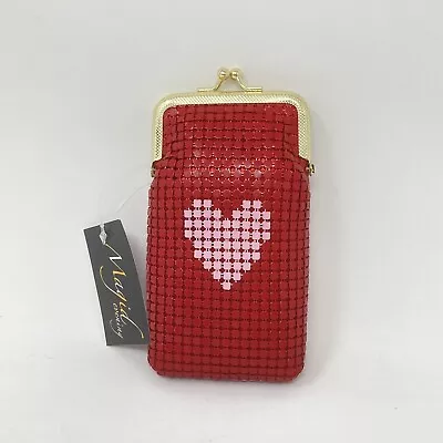 Vintage Metal Mesh Red And Pink Heart Cigarette Case Purse Or Coin Purse • $10