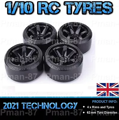 BRAND NEW 1/10 Hard Drift Racing Nitro Car RC Wheel And Tire Tyre X 4 62mm • £18.99