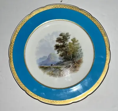 Antique Minton 9 1/4  Scenic Cabinet Plate Turquoise Blue Gold Gilt Trim • £141.57