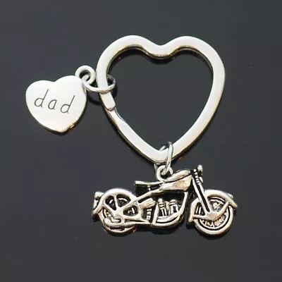 Motorcycle Vintage Look Keychain Dad Father's Day Gift - Heart Shaped Key Ring • $7.29