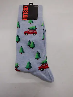Mens Hotsox Sock Size 10-13 Blue Christmas Tree Crew Socks New #22116 • $3.47