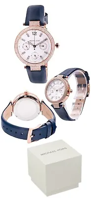 Michael Kors MK2915 Parker Multifunction Navy Leather Ladies Watch • $135.99