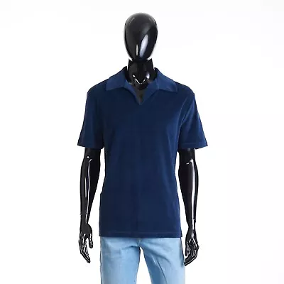 LORO PIANA 990$ Blue Porto Venere Buttonless Polo Shirt - Cotton Silk • $720