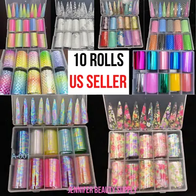 10 Rolls Holographic Nail Art Transfer Foil Sticker Flower Starry AB Paper Wraps • $6.29