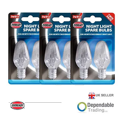 £11.50 • Buy 6 X Eveready Spare Night Light Bulbs CES 7W (E12) Pygmy Clear 12mm Thread