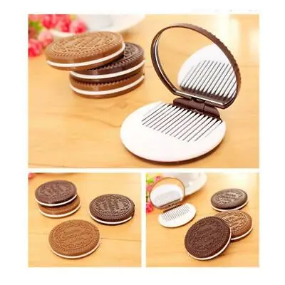 Women Girls Chocolate Cookie Mini Pocket Mirror With Comb Princess Portable • $3.90