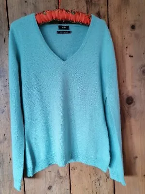 Turquoise Blue 100% CASHMERE V Neck JUMPER Size 12 EXCELLENT Measurements Inc • £14.99