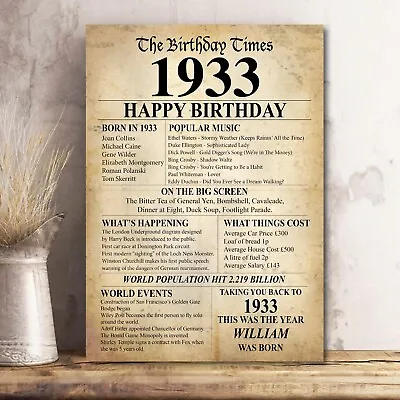 £4.69 • Buy 1933 90th Birthday Present Gift Idea Poster Print Back In Edition Milestone 36