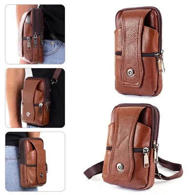 Mens PU Leather Purse Waist Bag Wallet Cell Phone Bags Case Belt Pouch Crossbody • £6.83