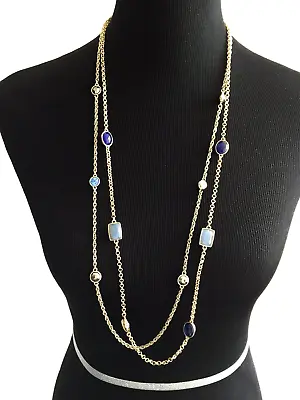 £21.47 • Buy Costume Jewelry Monet Necklace Gold Tone Chain Light And Dark Blue Beads NWT NOS