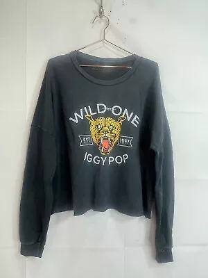 Lauren Moshi L Gray Cougar Graphic Wild Real One Iggy Pop Long Sleeve Sweatshirt • £39.67