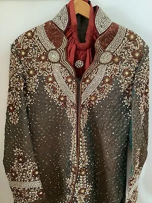 Mens Unique Full Wedding Sherwani With Scarf Trousers And Hat • £64.99