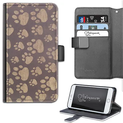 Hairyworm Brown Dog Paw Prints Deluxe PU Leather Wallet Phone Case;Flip Case • £13.99