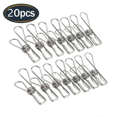 £3.69 • Buy 20pcs Stainless Steel Washing Line Clothes Pegs Hang Pin Metal Clips Clamps UK