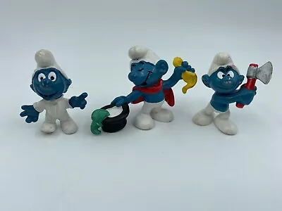 Smurfs X3  Woodcutter Smurf Baby Smurf Magic Smurf Vintage Figure Toy PVC H Kong • $12.99