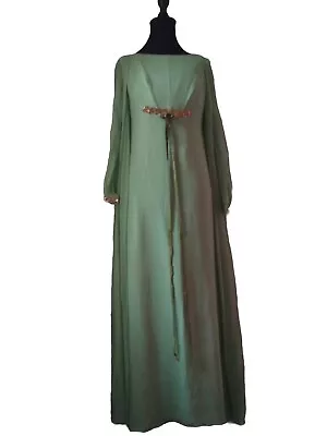 Fab 50 S Long Mint Green Silk. Chiffon Gown With Gold Trim.Lined.84 Cm... • £74.38