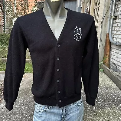 Vintage Black Cardigan Sweater With Cat Patch Large • $44