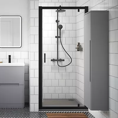 Nuie Rene Black Pivot Shower Enclosure Door 6mm Tempered Glass Modern Bathroom • £189.95