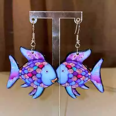 New Rainbow Fish Kidcore Drop Dangle Earrings 90's Y2k Retro Mermaid Acrylic • $8.99