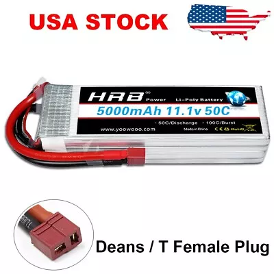 HRB 11.1V 5000mAh Lipo Battery 3S 50C Deans T For RC Helicopter Drone Truck Car • $35.99