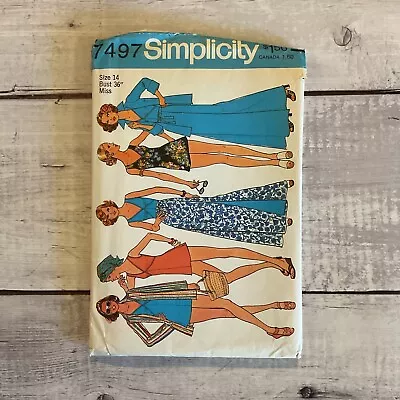 Simplicity 7497 Sewing Pattern Swimsuit Wrap Maxi Skirt Jacket Size 14 UNCUT • $14.99