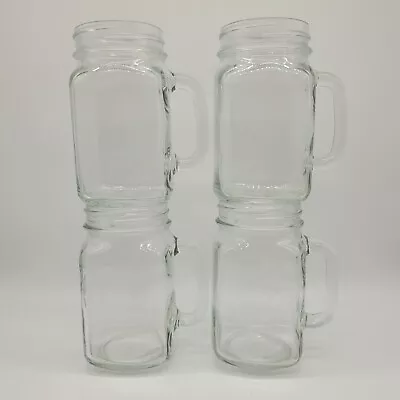 Farmhouse 12 Oz Mason Jar Clear Glass Mugs W/Handle Set Of 4 • $12.95