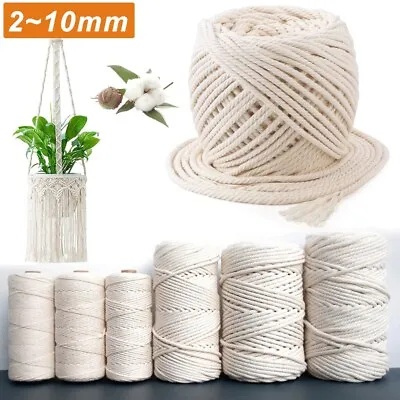 2-10mm Natural Cotton String Twisted Cord Rope DIY Craft Macrame Artisan • £1.99