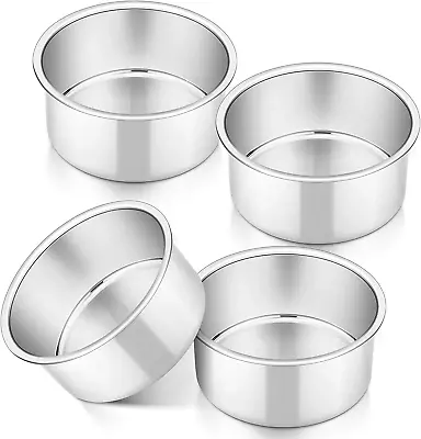 P&P CHEF 4 Inch Small Cake Pan Set Of 4 Stainless Steel Baking Round Tins Bakew • $18.30