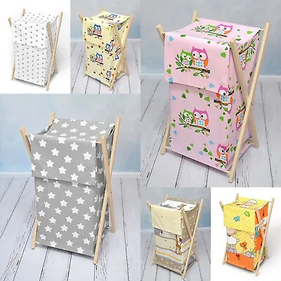 £21.99 • Buy Laundry Basket With Natural Wooden Frame Bag Bin Storage Removable Linen Nursery