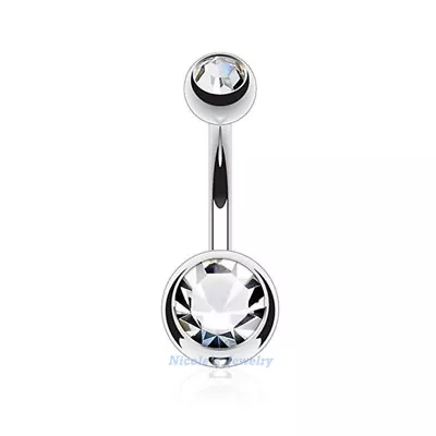 1pc 14G Double Clear Gem Belly Bar Surgical Steel Button Navel Ring Piercing • $3.60