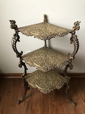 Very Rare Victorian Style Antique Solid Brass Three Tier Corner Table • $1100
