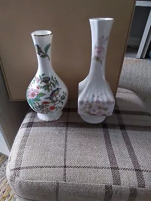 2 X 7 Inch Tall Bone China Small Bud Vases. Note Round Shaped One Has Small Chip • £0.99