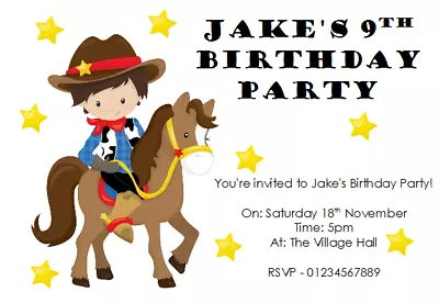 Personalised Photo Paper Card Birthday Party Invites Invitations COWBOY HORSE • £4.49