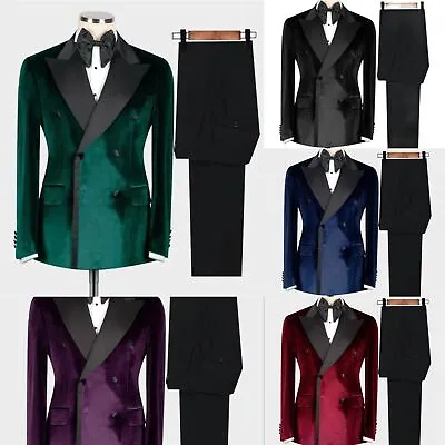 Velvet Men's Suits Formal Party 2 Pieces Wedding Groom Tuxedos Business Blazer • $56.72