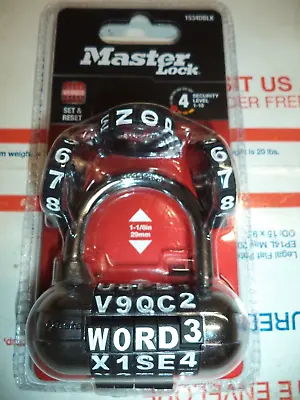 Master Lock Word & Number Combo Pad Lock 1534D New BLACK AND WHITE FREE SHIPPING • $10.95