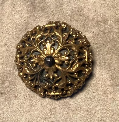 Victorian Antique Brass Picture Button Openwork With Floral Design & Steel Facet • $1.99