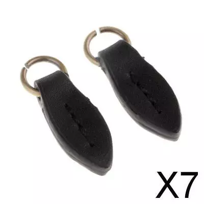 7X Vintage PU Leather Zipper Pull Zipp Puller Leaf Shape Sewing Fastener Black • $20.06