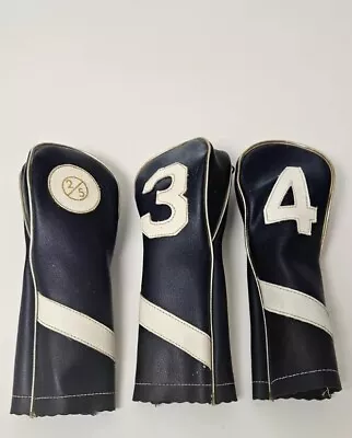 Vintage Lot Of 3 Golf Club Head Covers Blue Faux Leather 342/5 Woods Drivers • $25