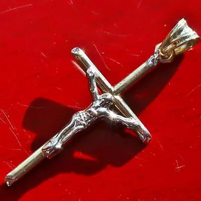 10k Multi Tone Gold Pendant 1.5  Crucifix Cross Charm Vintage Handmade 1.2gr • $195