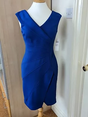 Maggy London Cobalt Blue Bodycon Stretch Asymmetric Shift Sexy Dress UK 10 BNWT • £25