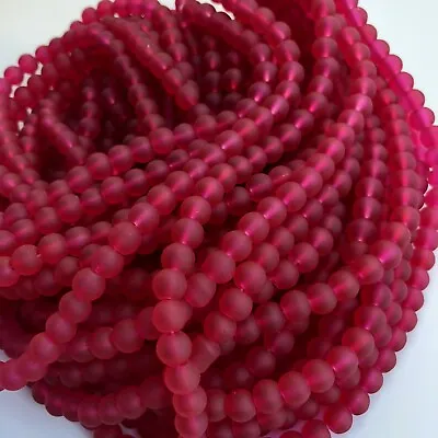 £3.78 • Buy 135X Pieces Frosted Glass Beads 6mm Ruby Red Round Craft Bead 80cm Strand