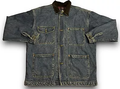 Vintage Bugle Boy Jean Jacket Blue Denim Blanket Quilt Lined Chore Barn Medium • $34.99