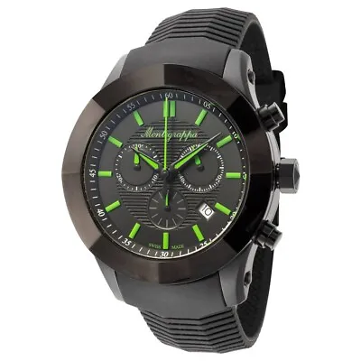 New MONTEGRAPPA $1825 Men's Chronograph Watch 44MM  DLC Green Markers Swiss Made • $395